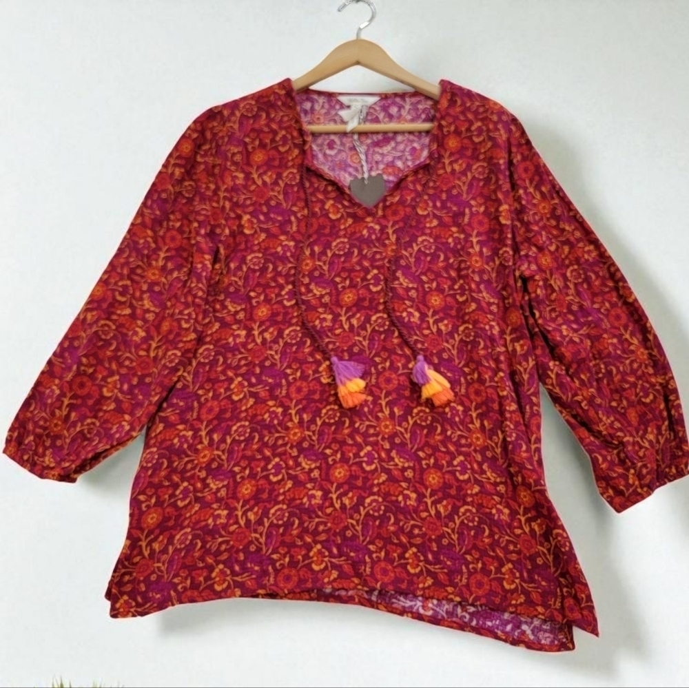 NEW Matilda Jane 100% Cotton Floral Tunic Top with Tassels Size S